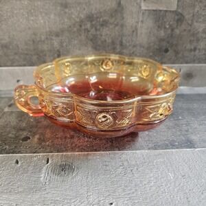 VINTAGE 1950's JEANNETTE AMBERINA AZTEC ROSE‎ 8" PRESSED GLASS CANDY DISH
